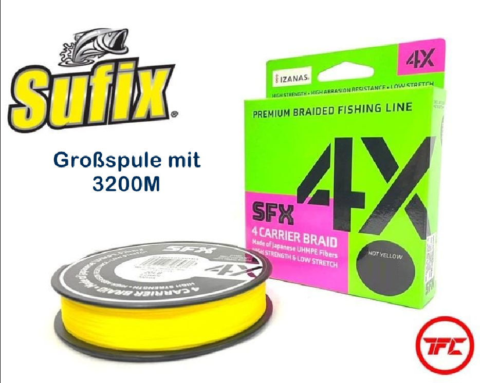 Sufix 4 Carrier Braid HOT YELLOW 3200m