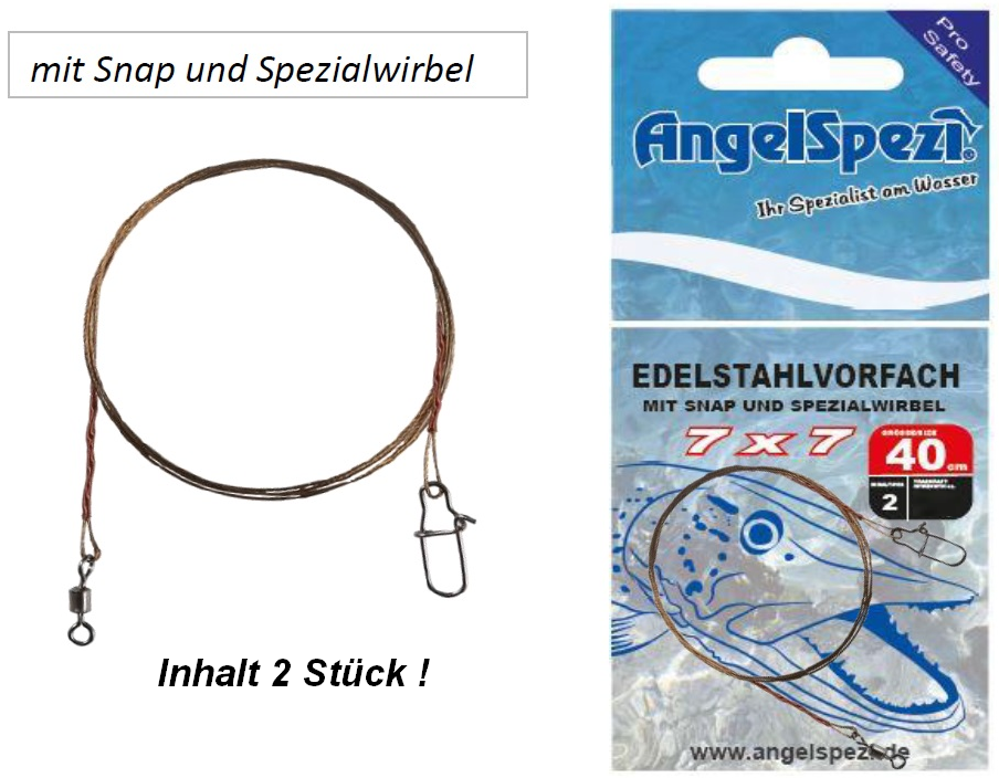 Angelspezi 7x7 Stahlvorfach 40cm (2Stk)